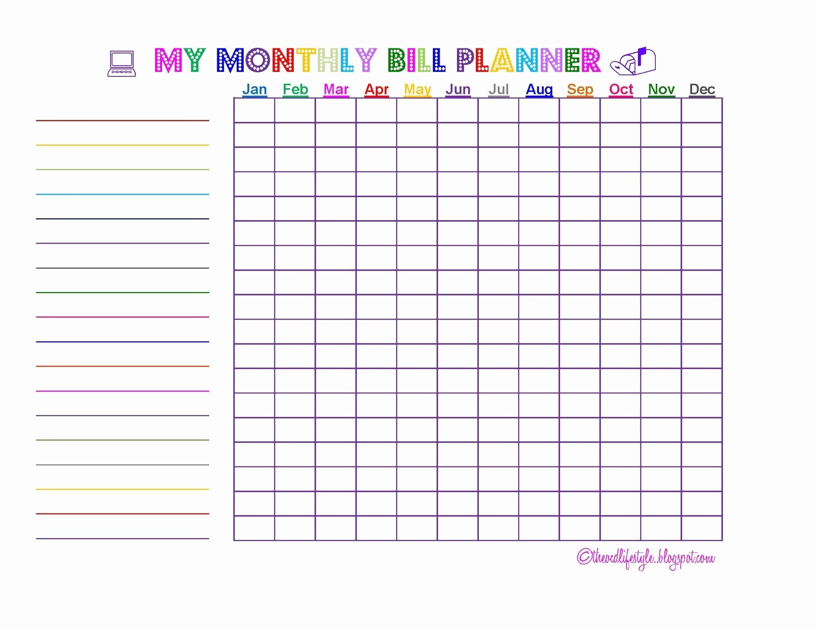 Printable Monthly Bill Payment Worksheet - Template  Monthly Bill Printable Free
