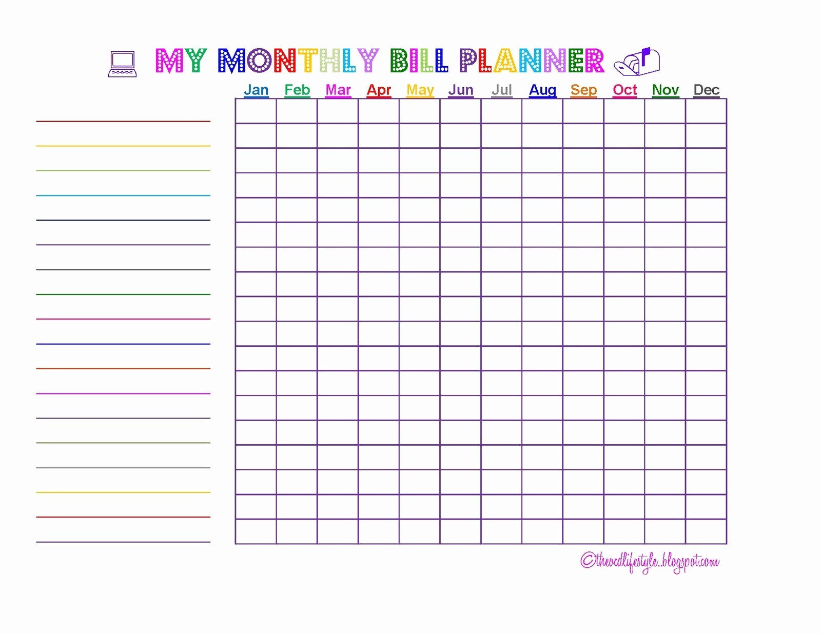 Printable Monthly Bill Payment Worksheet - Template  Weekly Bills Worksheet