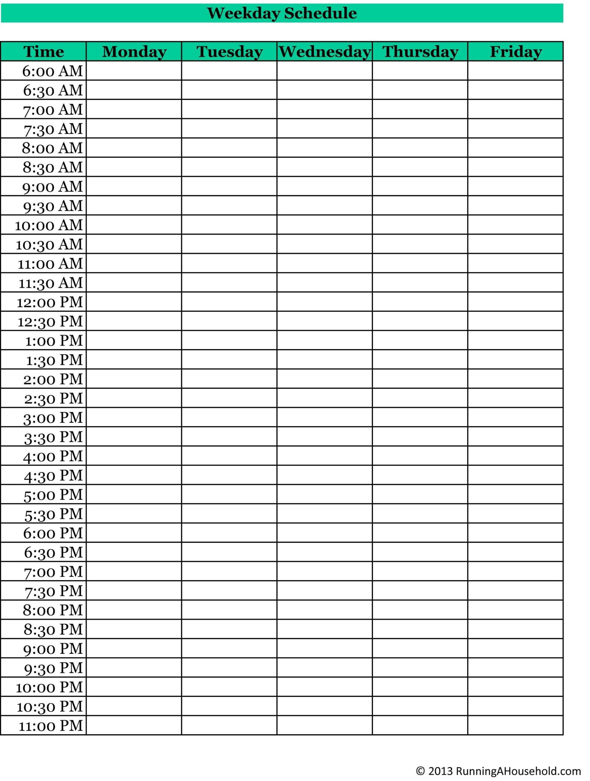 Printable Weekly Schedule With Hours Monday To Friday  Printable Calendar With Time