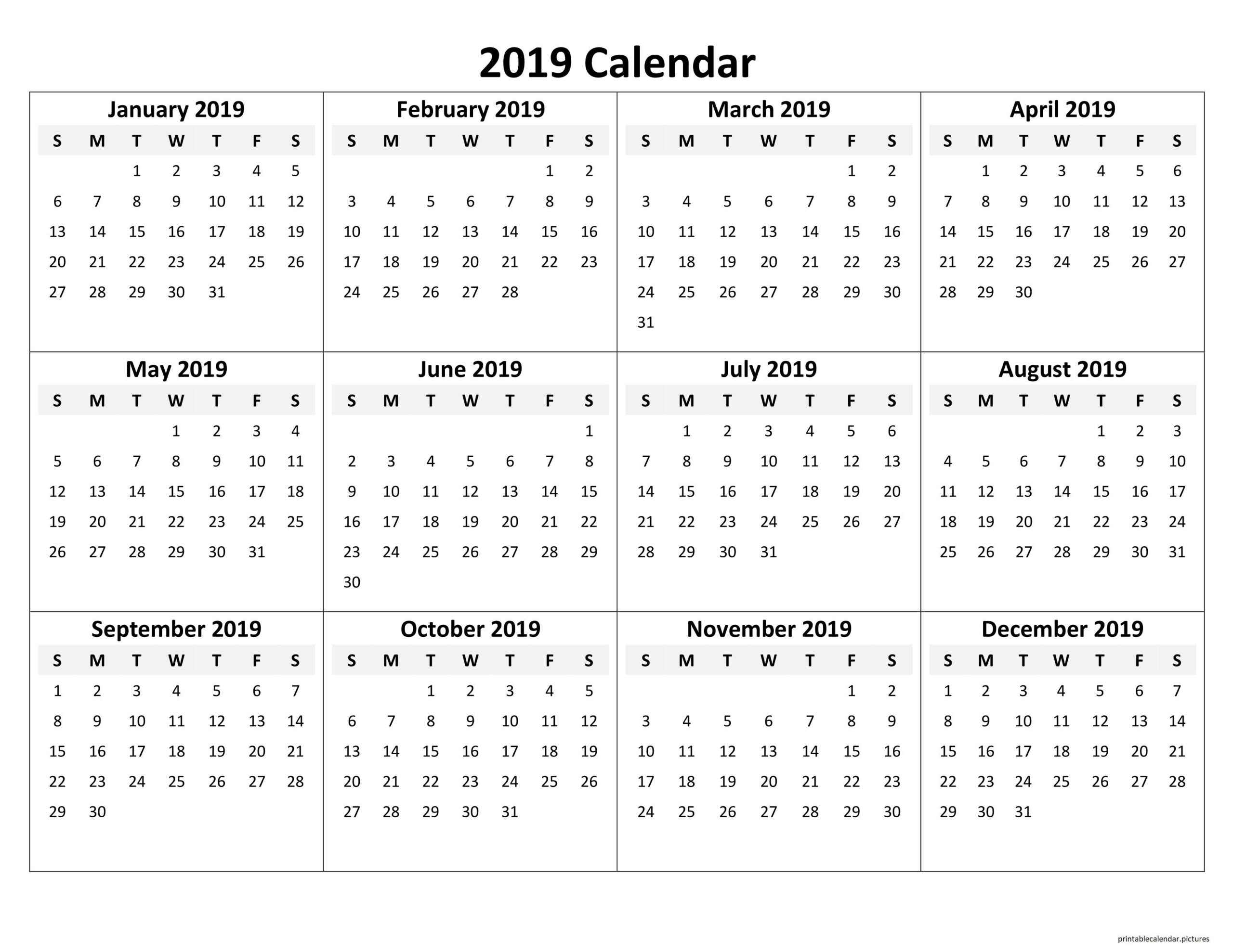 Printable Yearly Calendar 2019 | Yearly Calendar Template  Free Printable One Month Calendar