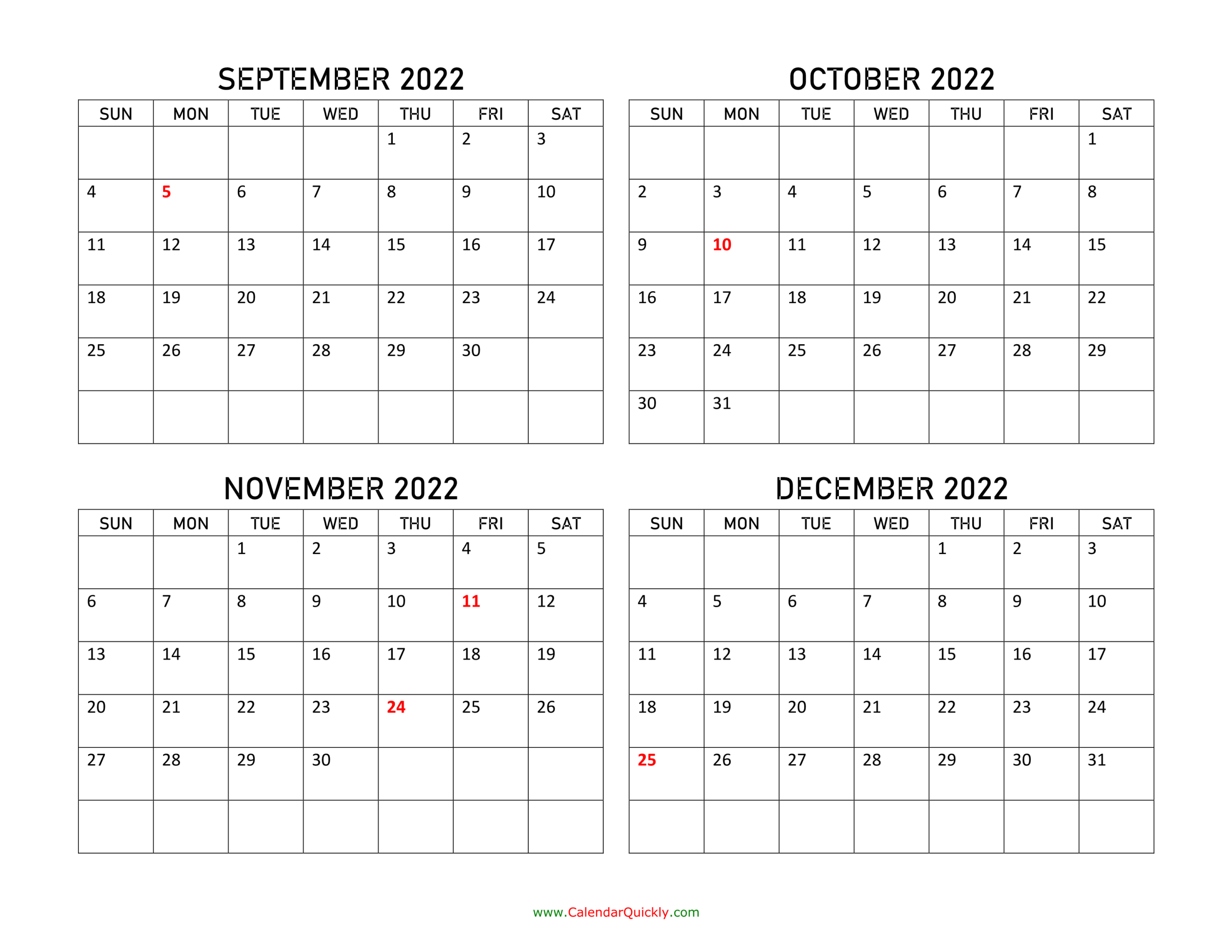 September To December 2022 Calendar | Calendar Quickly  August 2021 To December Calendar