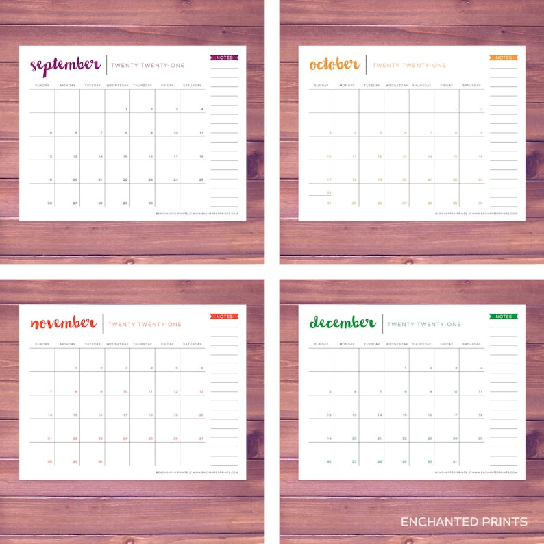 Simple 2021 Printable Calendar 12 Month Calendar Grid | Etsy  2021 Free 12 Month Printable Monthly Calendar