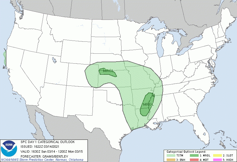 Spc Mar 14, 2021 1630 Utc Day 1 Convective Outlook - Wx  2021 Kansas Deer Hunting Outlook