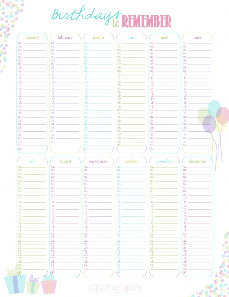 The 12 Month Birthday Calendar Template | Get Your  Free Printable Birthday Calendar Template