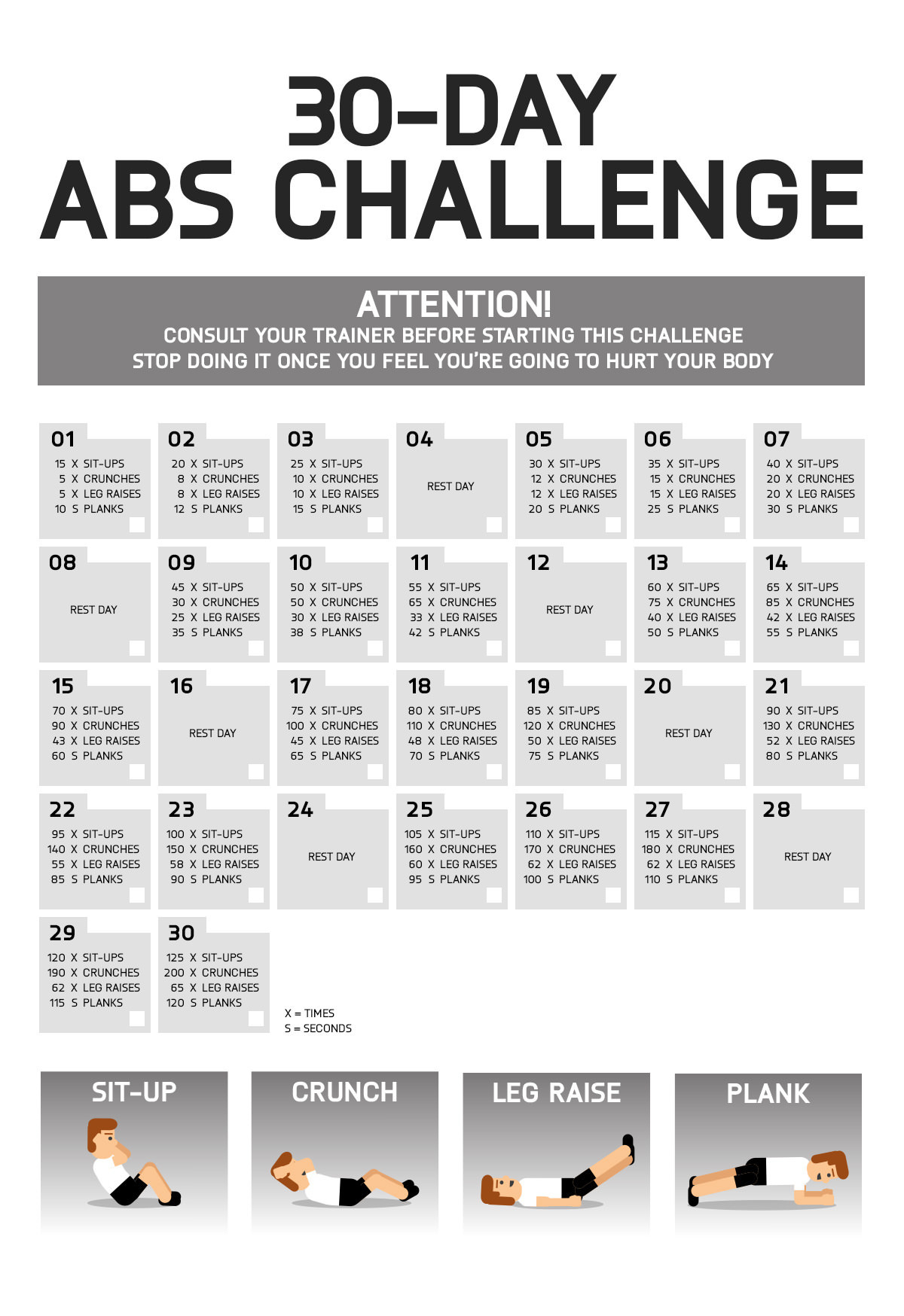 The Ultimate 30-Day Abs Challenge | Youniversitytv  Printable 30 Day Exercise Challenges
