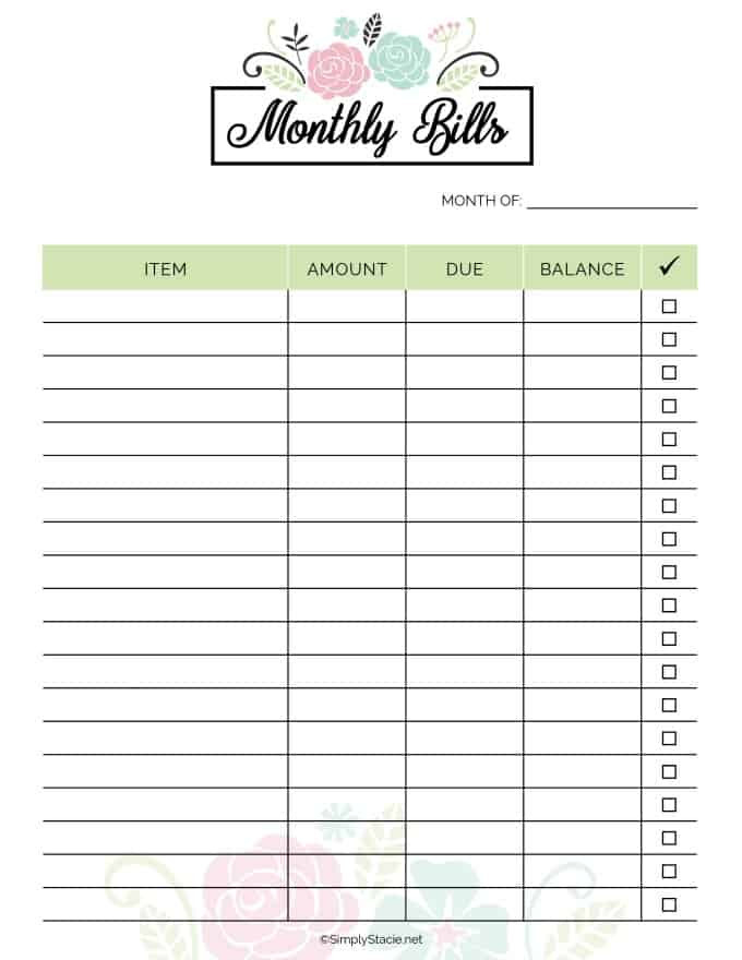 Top Free Printable Monthly Bill Organizer | Hudson Website  Weekly Bills Worksheet