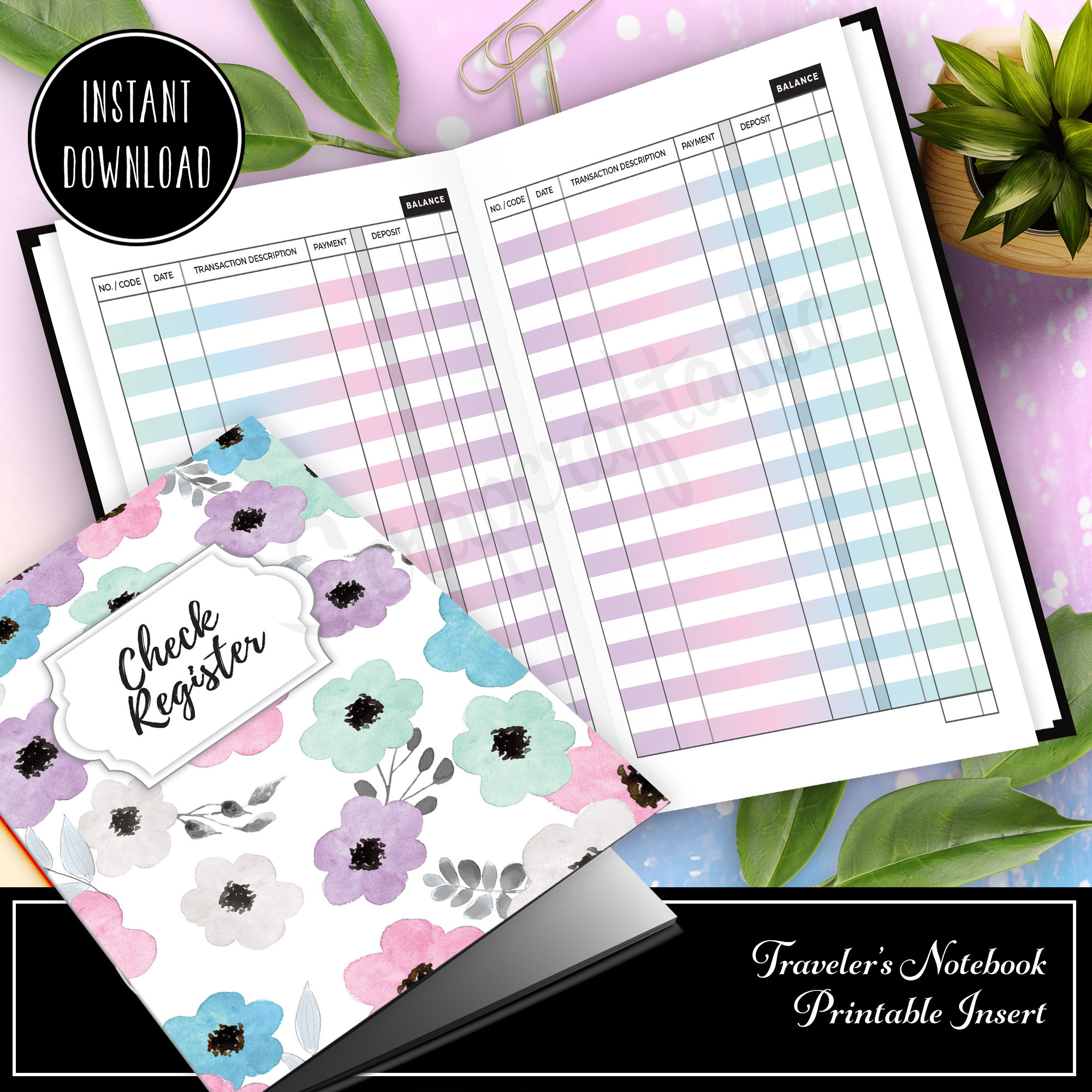 Unicorn Magic Check Register Ring Binder And Traveler&#039;S  Small Printable Calendar Check Register