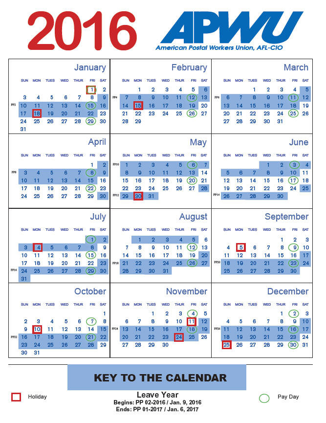 Usps 2016 Pay Dates And Leave Year | Postalreporter  Apwu 2021 Calendar