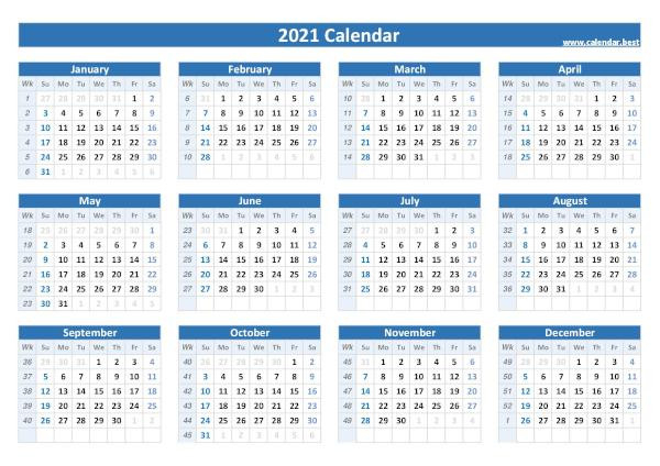 Week Numbers For 2021 : List And Calendar -Calendar.best  Weeknum Calendar