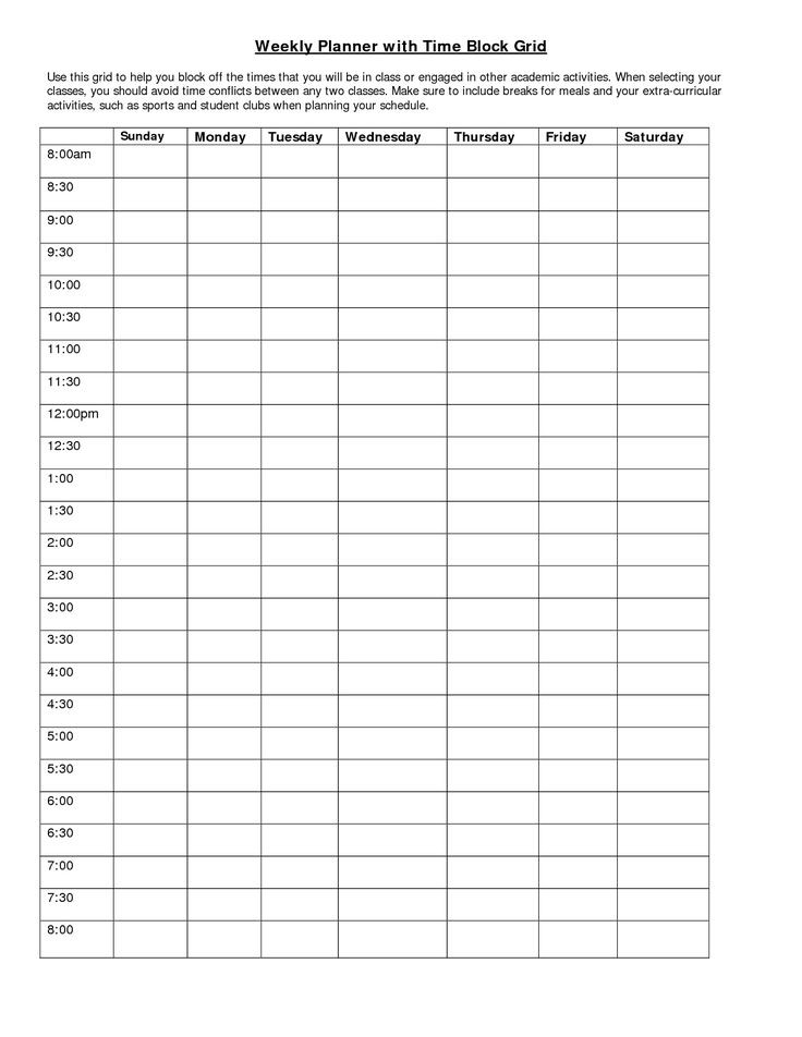 Weekly Planner With Time Slots Printable :-Free Calendar  Printable Calendar With Time