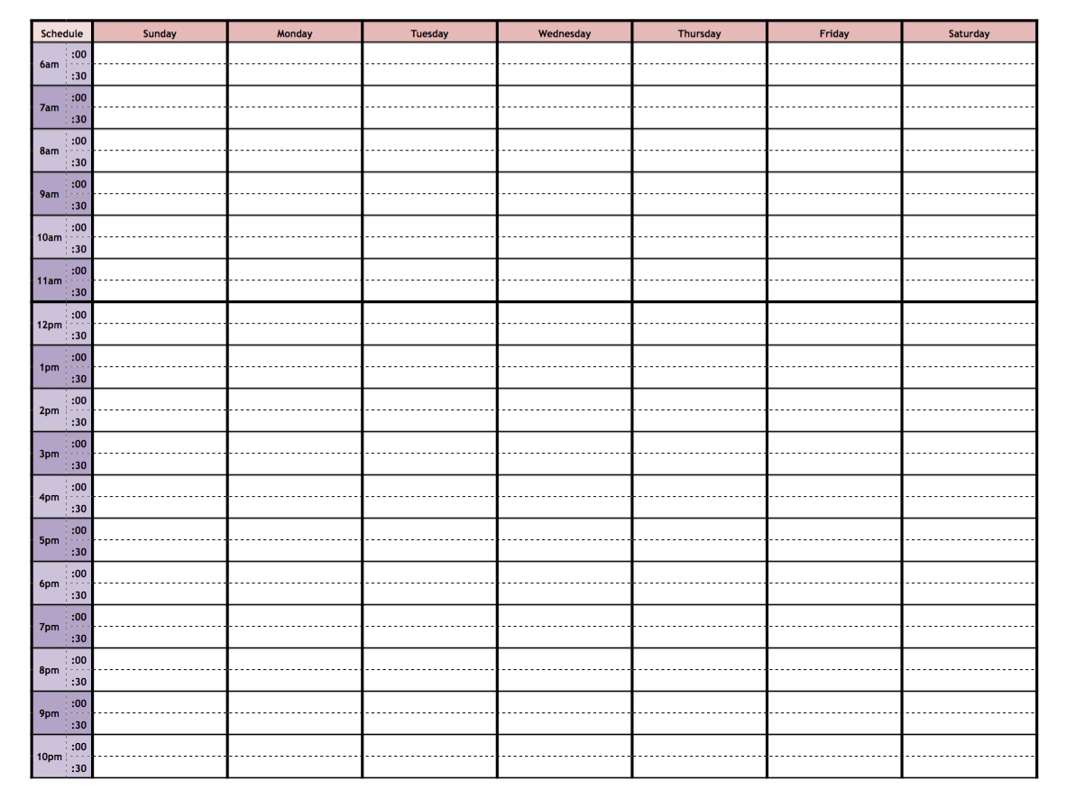 Weekly Schedule With Time Slots :-Free Calendar Template  Calender Time Slot