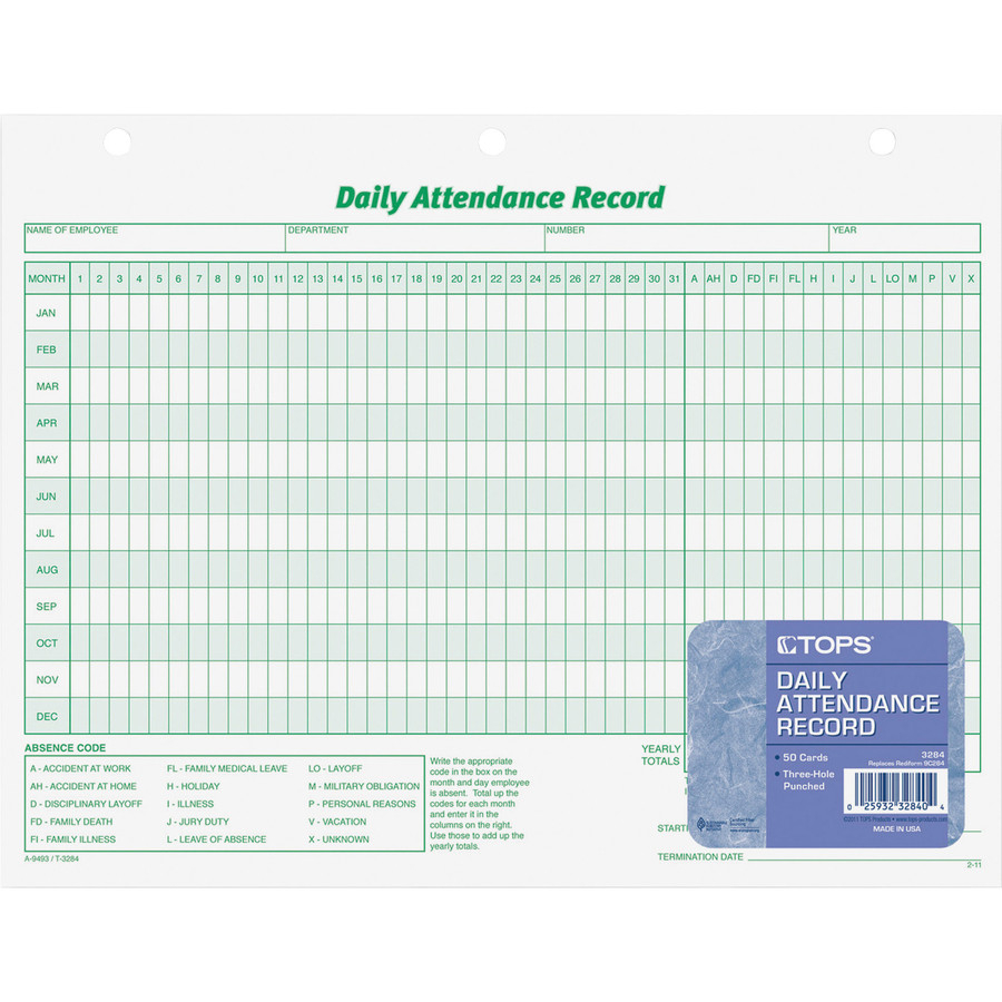 Wholesale Tops Employee Attendance Record Form Top3284 In Bulk  Attendance Log