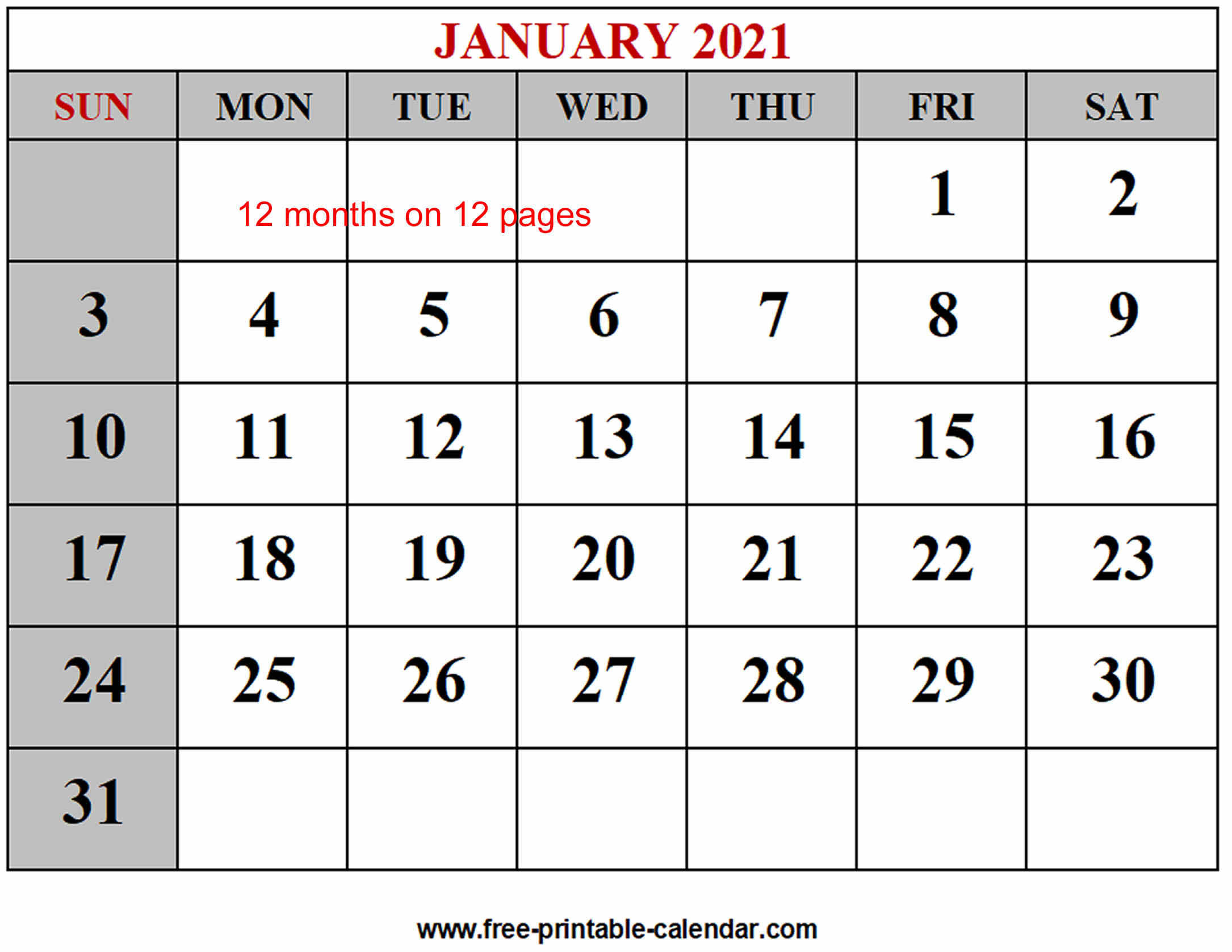 Year 2021 Calendar Templates - Free-Printable-Calendar  Full 2021 Printable Calendar