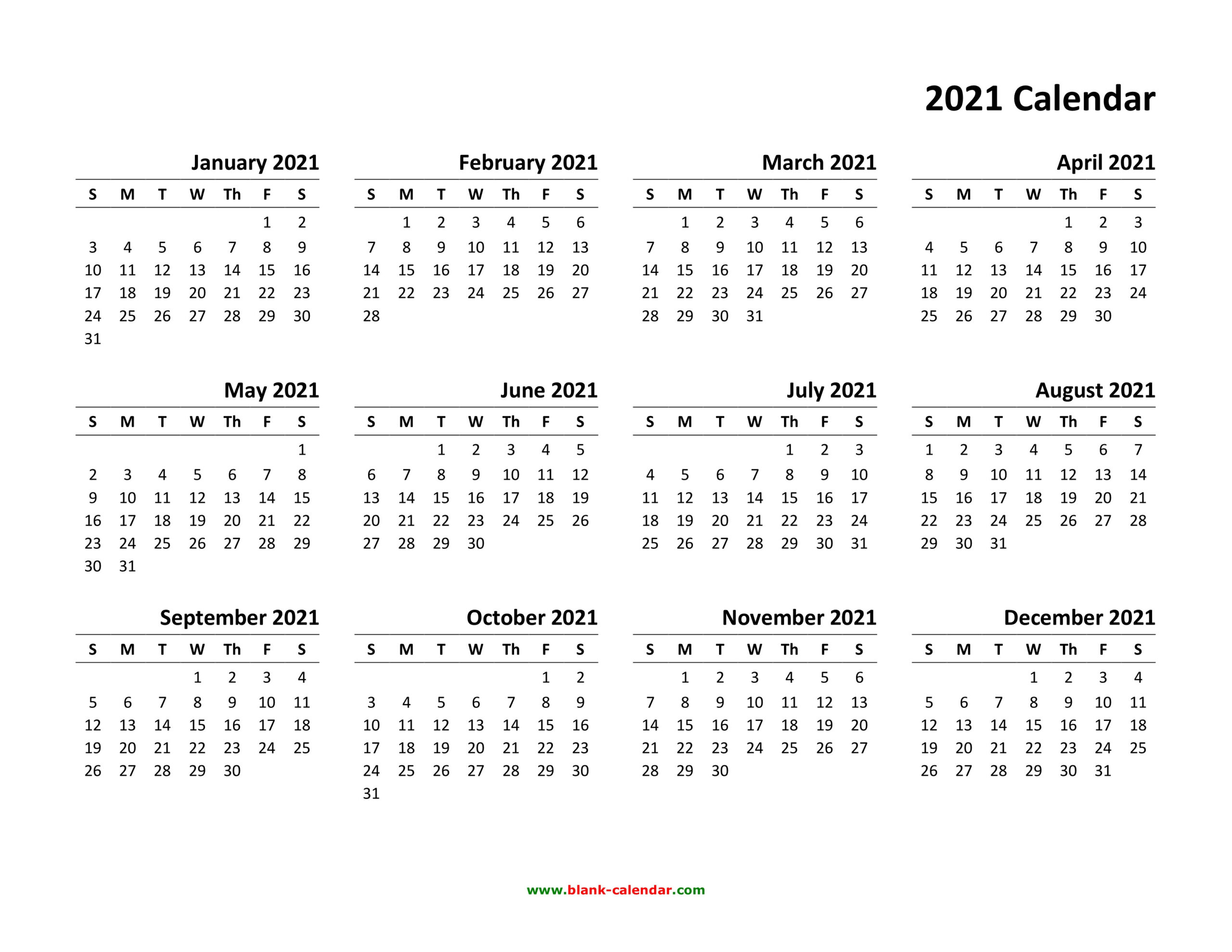 Free Full Year Printable Calendar 2021 - Template Calendar Design