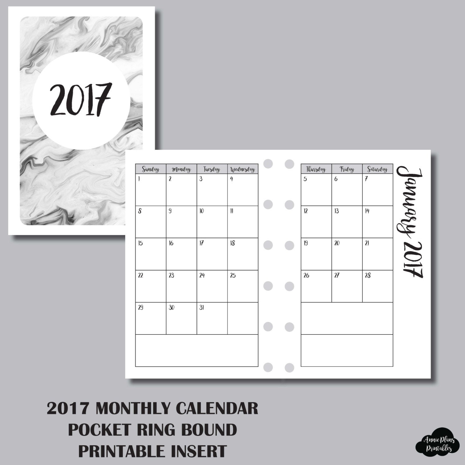 12 Month Calendar Pocket Ring Sized Printable Insert  Free Printable Pocket Size Calendars