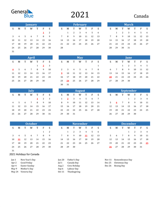 20+ Large Print Calendar 2021 Canada - Free Download  Stats Holidays Calender