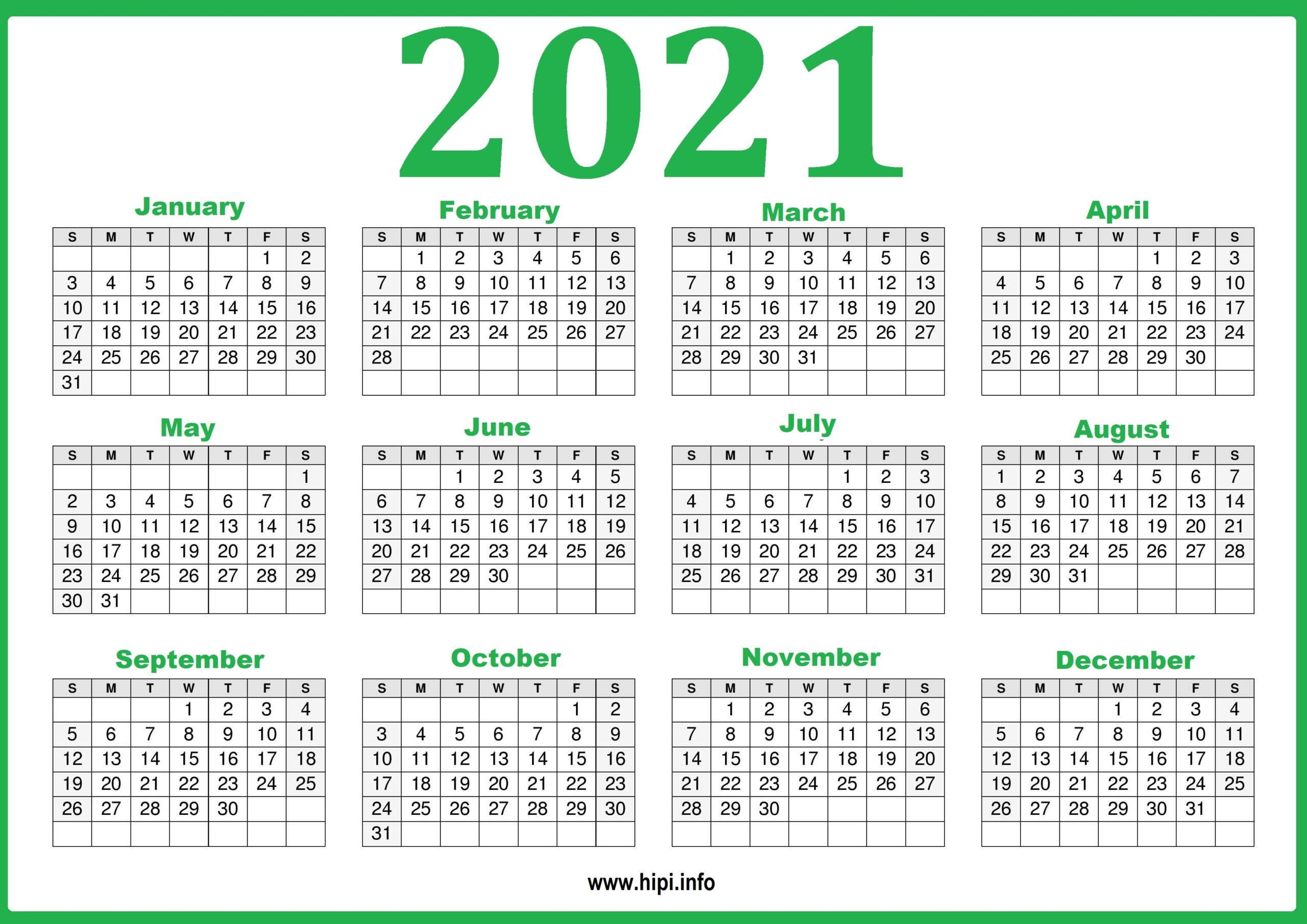 2021 Calendar Printable Yearly Template - Hipi  Yearly Calendar Printable