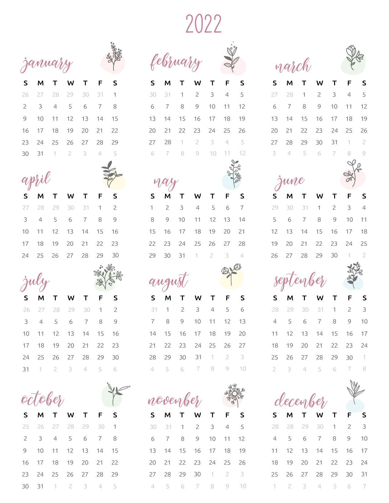 2022 Calendar Printable One Page - World Of Printables  Single Month Calendars To Print