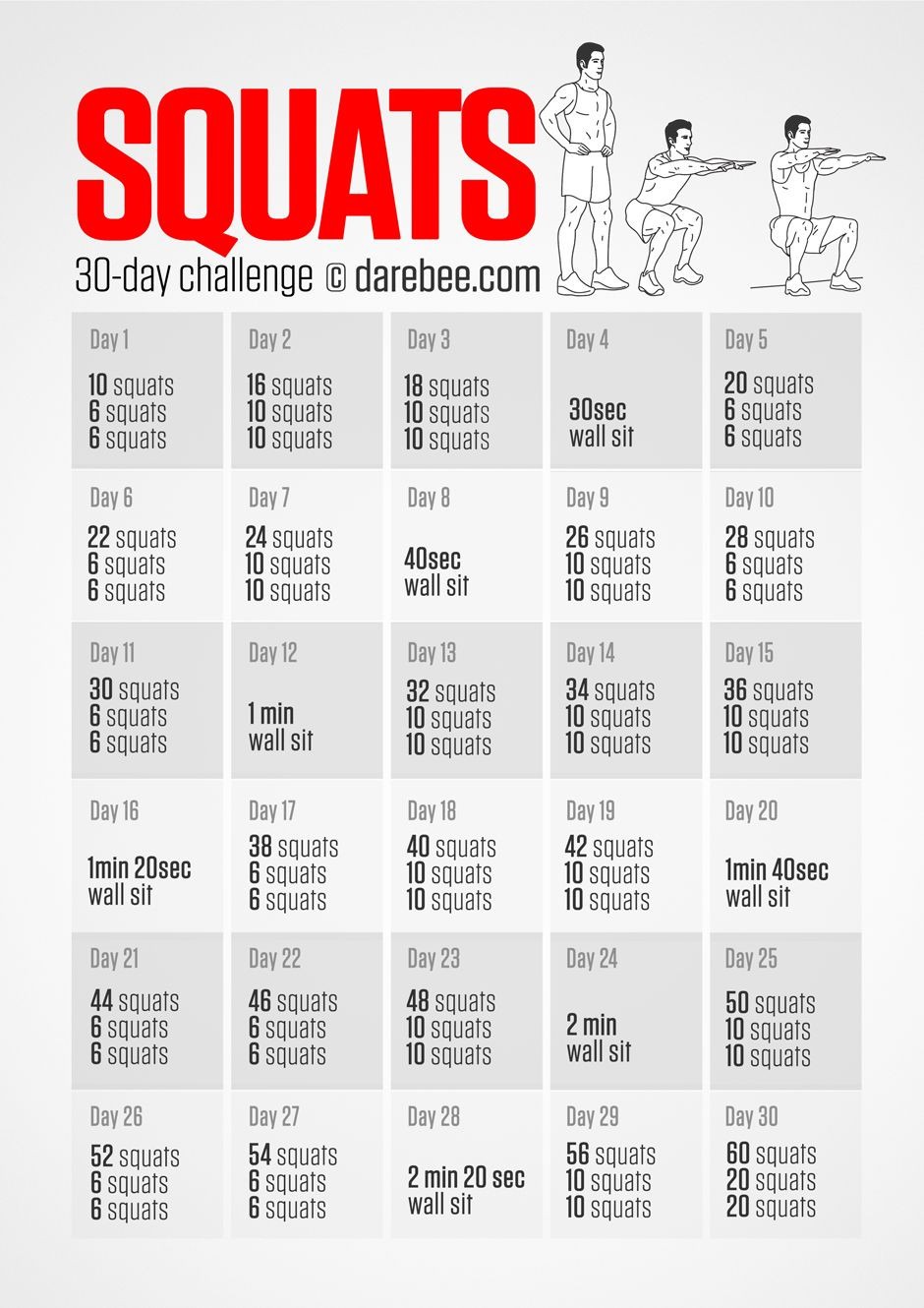30 Day Ab And Squat Challenge Pdf  Excercise Challenge Printable