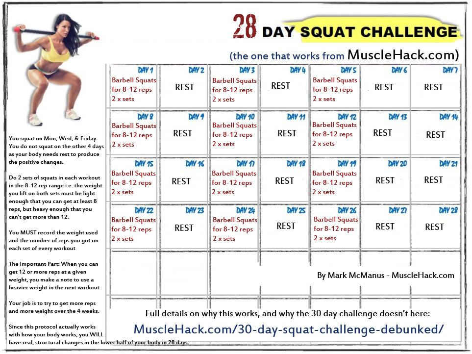 30 Day Squat Challenge Debunked | Musclehack  Excercise Challenge Printable