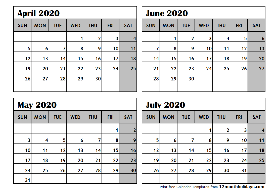 4 Month Calendar Template 2020 | Example Calendar Printable  Free Printable Calendar 4 Manth