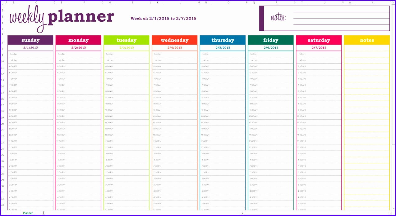 7 Weekly Calendar Excel Template - Excel Templates  Excel Weekly Calendar
