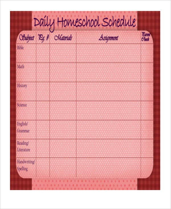 9+ Homeschool Schedule Templates - Sample, Example | Free  Editable Daily Schedule Template