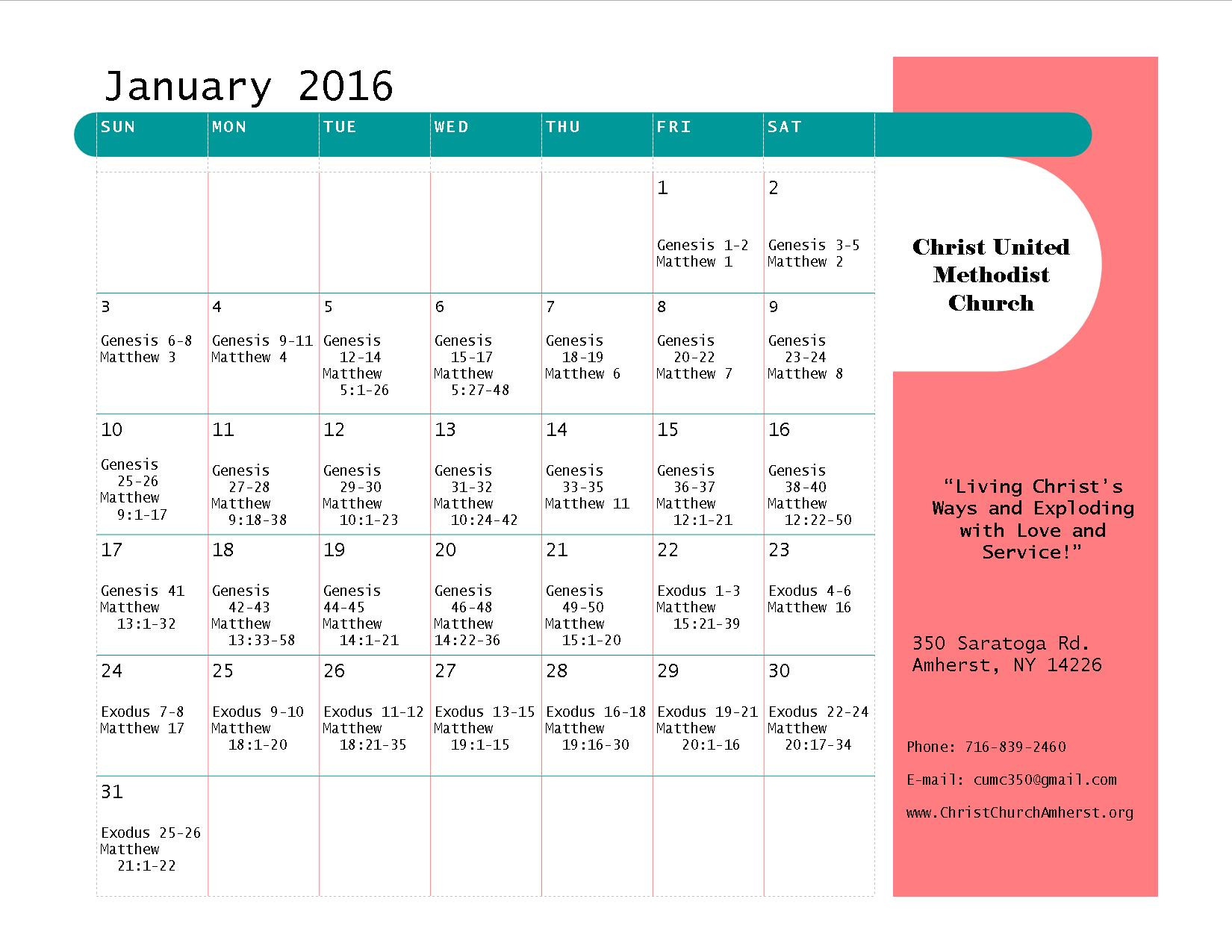 Bible-Reading Plan - Christ United Methodist Church  Methodist Scripture Calendar