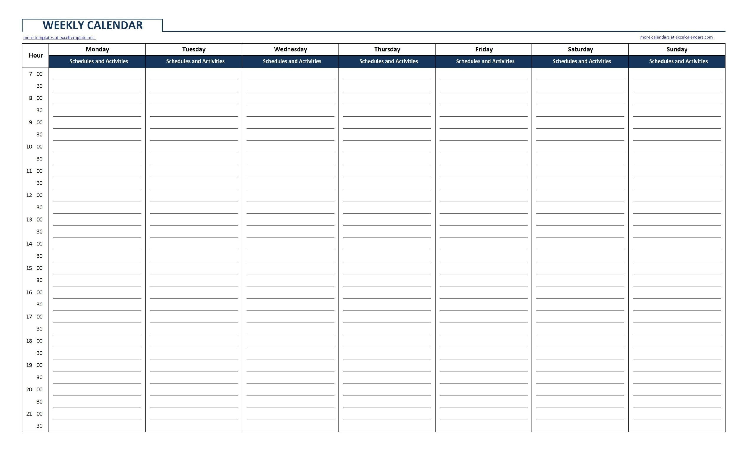 Blank Time Slot Week Schedules | Calendar Template Printable  Calendar Template With Times