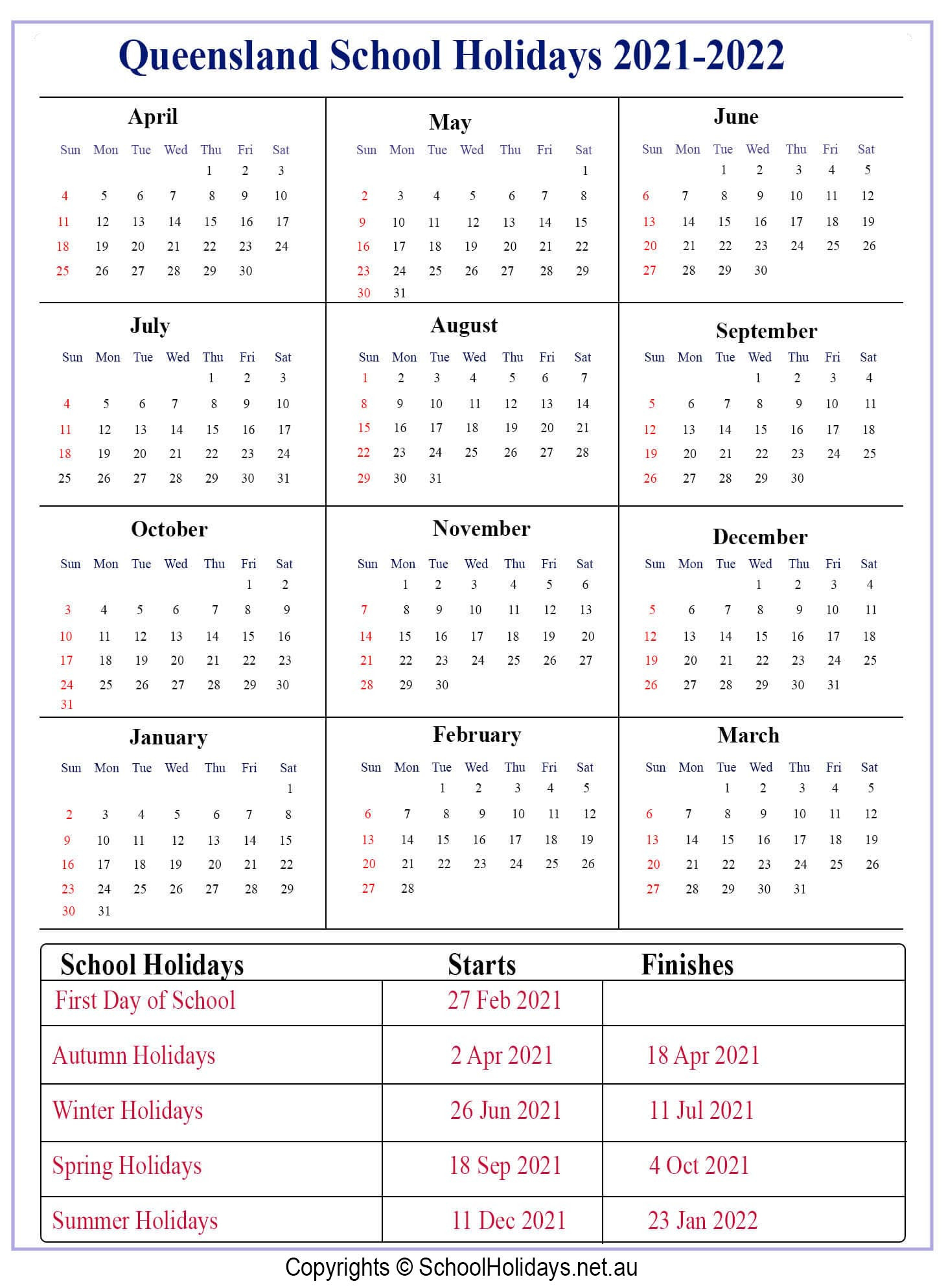 Stats Holidays Calender - Template Calendar Design