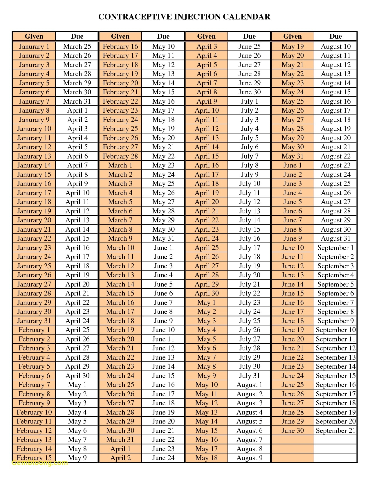 Depo-Provera Perpetual Calendar To Print 2020 - Calendar  Depo Calender Pdf