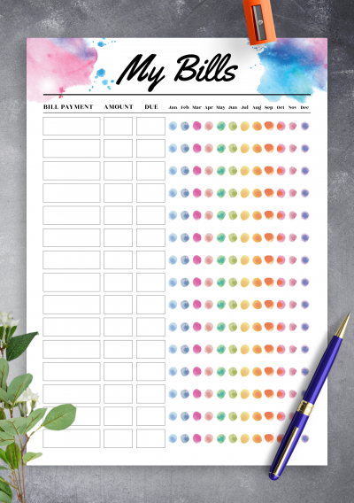 Download Printable Colored Monthly Budget Template Pdf  Printable Budget Worksheet Monthly Bill