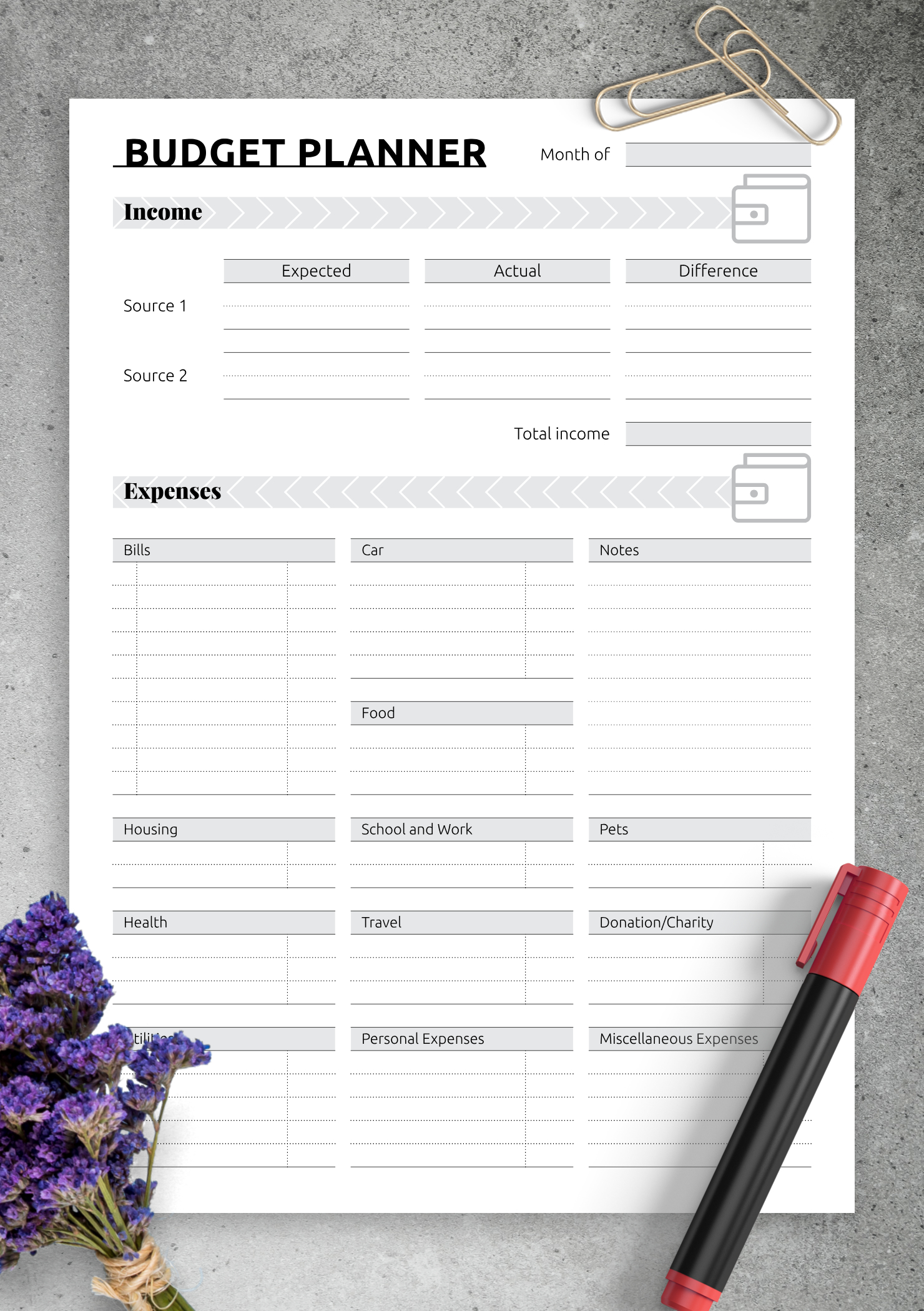 Download Printable Simple Monthly Budget Template Pdf  Printable Budget Worksheet Monthly Bill