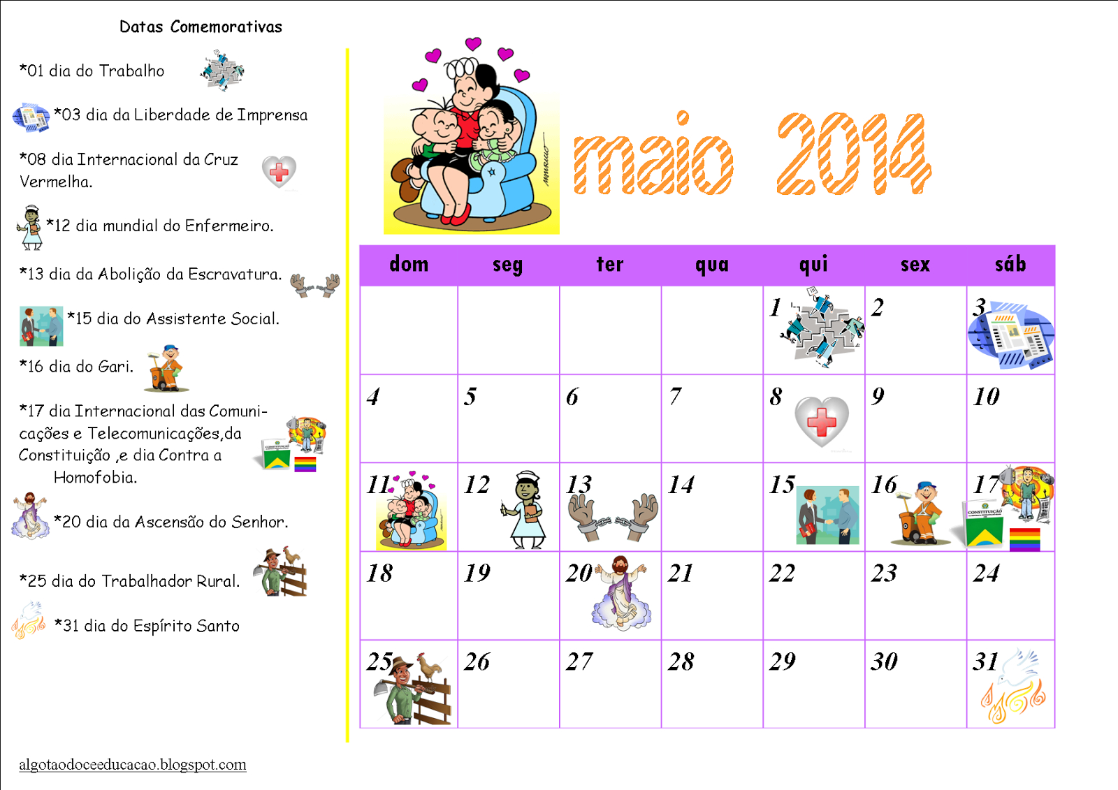 ♥Algo Tão Doce Educação♥: Calendário Datas Comemorativas  Calendario Meses Rancho Las Voces