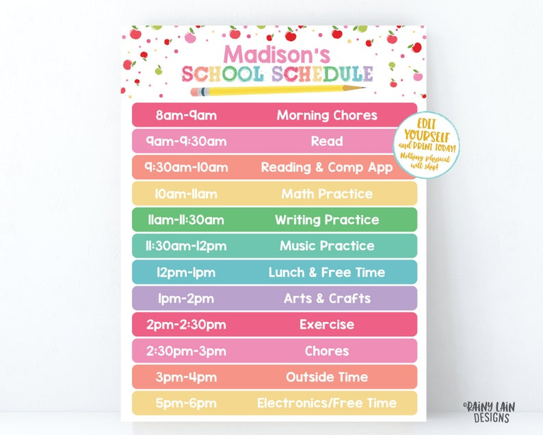 editable daily schedule template for kids