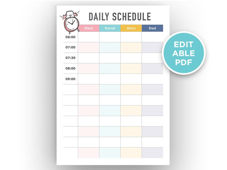 Editable Pdf Daily Schedule Hourly To Do Chart Printable  Editable Daily Schedule Template