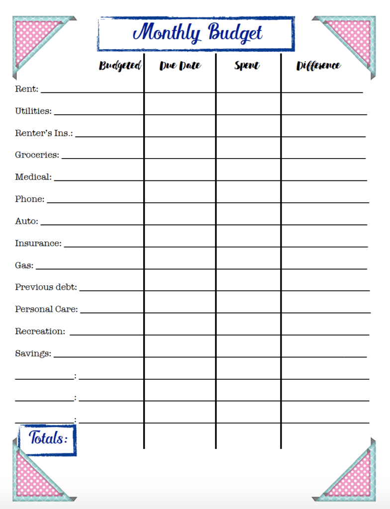 Free Budgeting Printables: Expenses, Goals, &amp; Monthly Budget  Blank Monthly Bill Worksheet