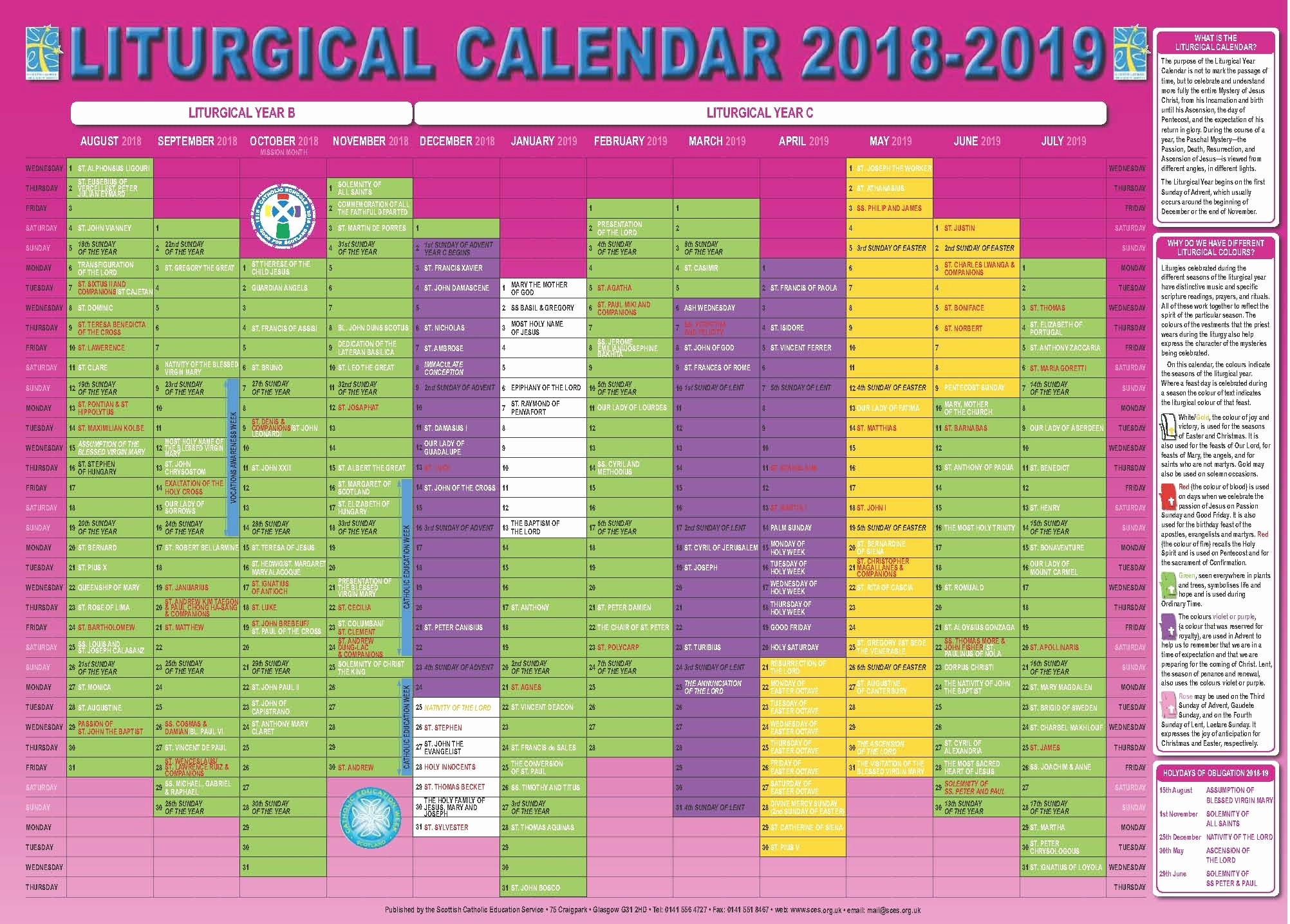 Free Catholic Liturgical Calendar For 2020 - Calendar  Free Church Calendar Template