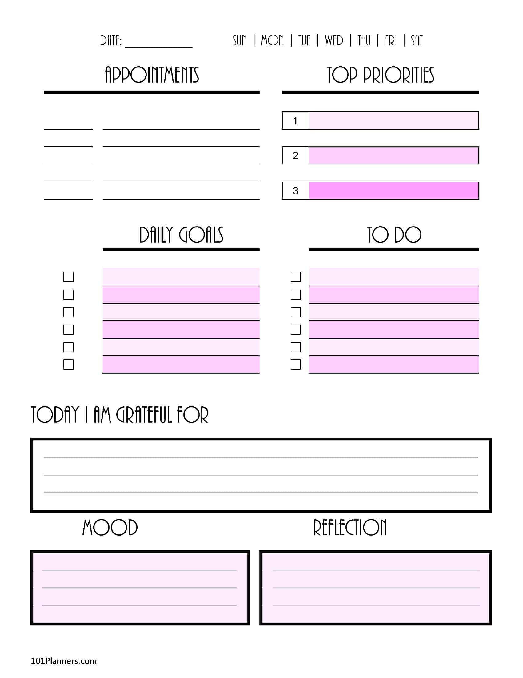 Free Daily Planner Template | Customize Then Print  Editable Daily Schedule Template