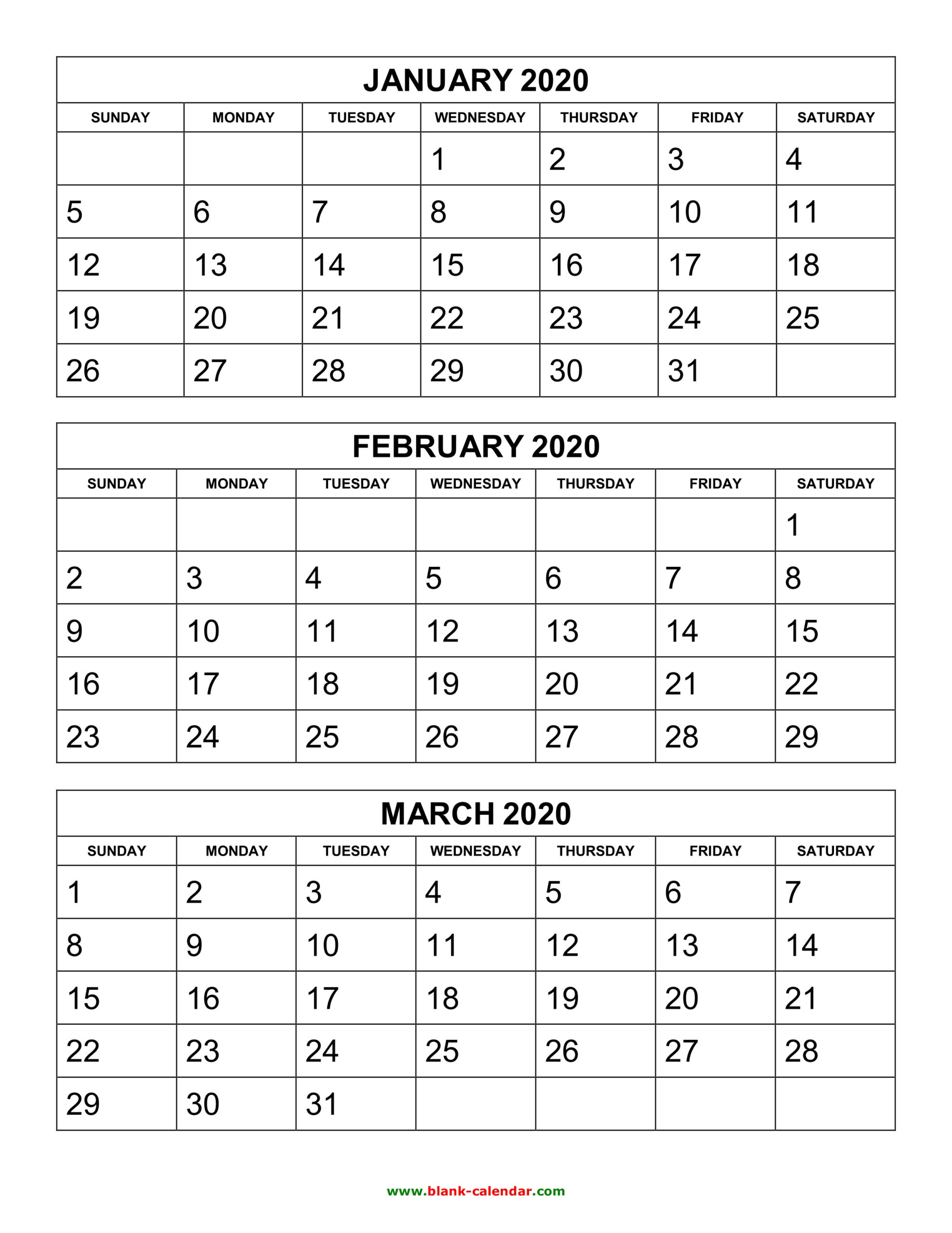Free Download Printable Calendar 2020, 3 Months Per Page  Free Printable Calendar 4 Manth