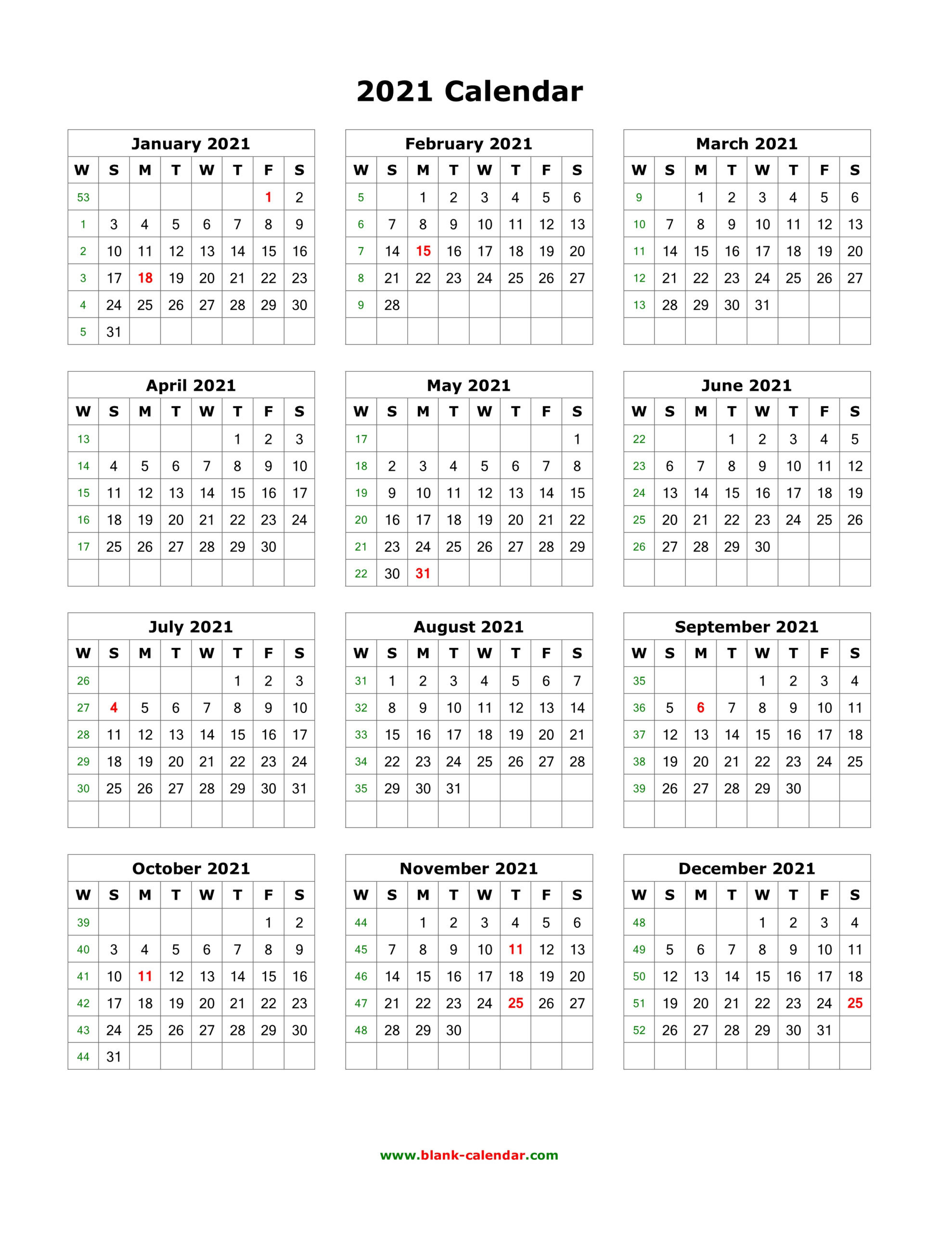 Free Printable 1 Page 2021 Calendar - Printablecalendarsfor2021  Single Month Calendars To Print