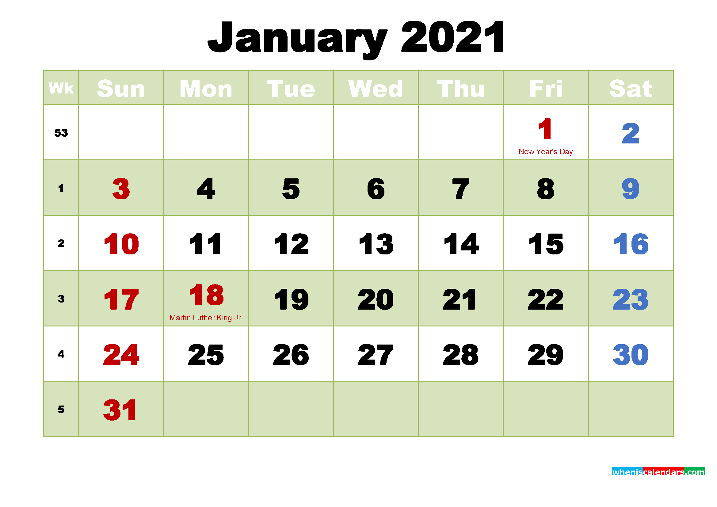 Free Printable January 2021 Calendar Wallpaper - Free  January Holidays