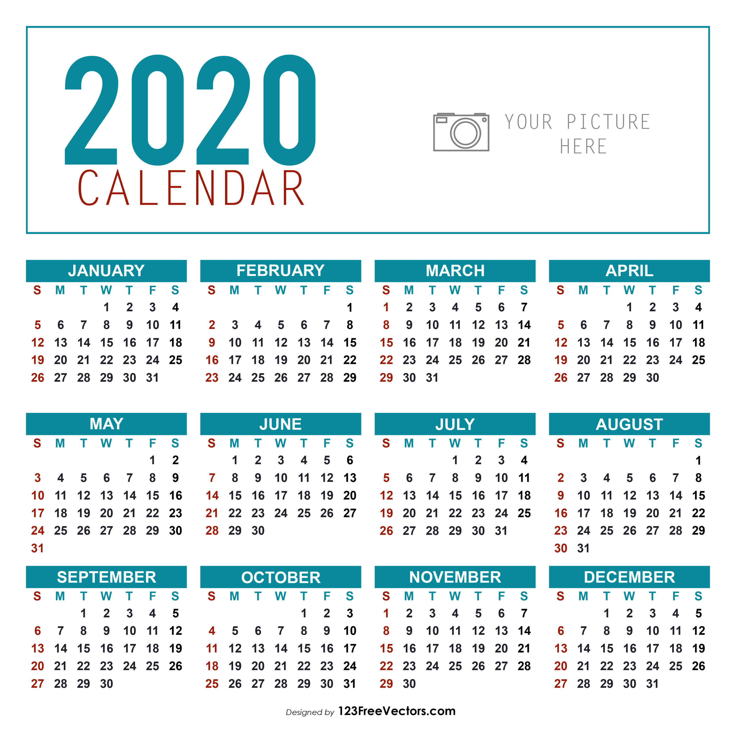 Free Yearly Calendar Template 2020  Yearly Calendar Printable