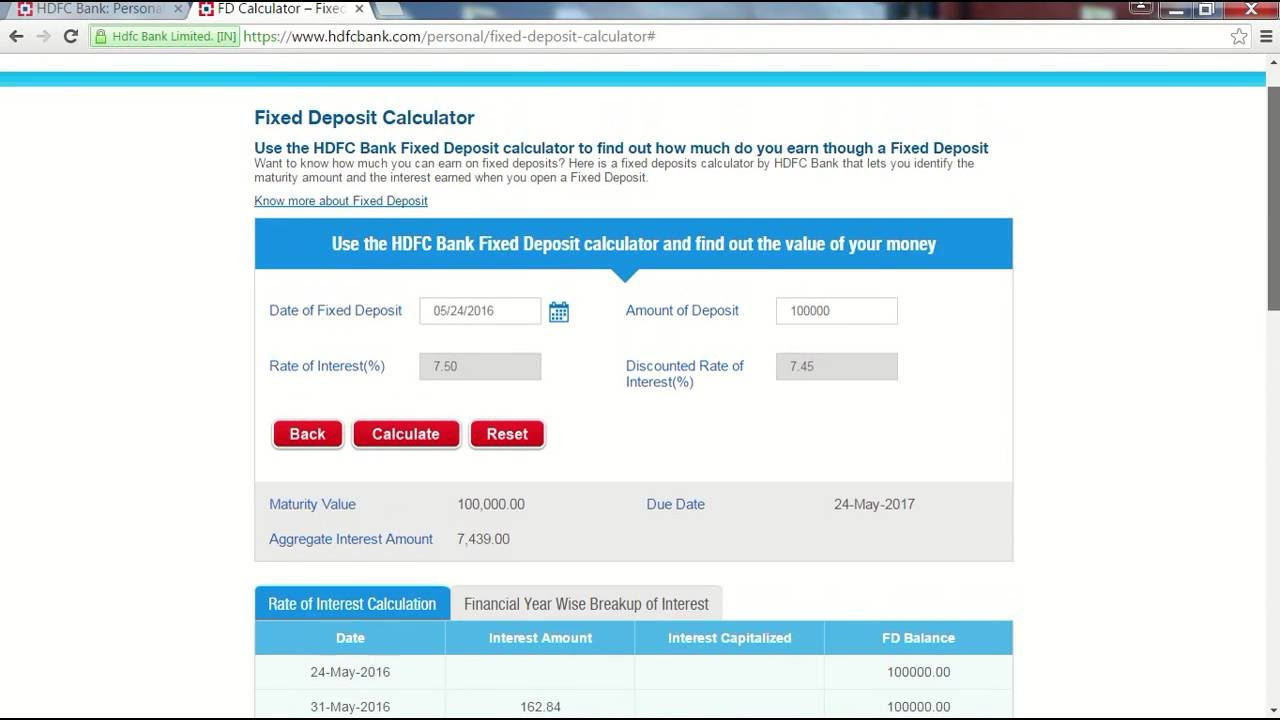 Hdfc Fixed Deposit Calculator - Calculate Maturity Value  Depo Ahit Calculator