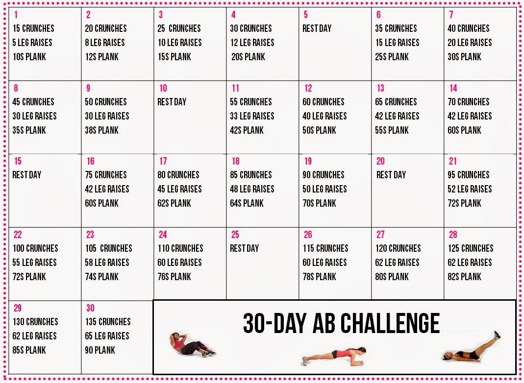Healthy Living: 30-Day Ab Challenge Calendar  Fitness Challenge Calendars For Students Pdf