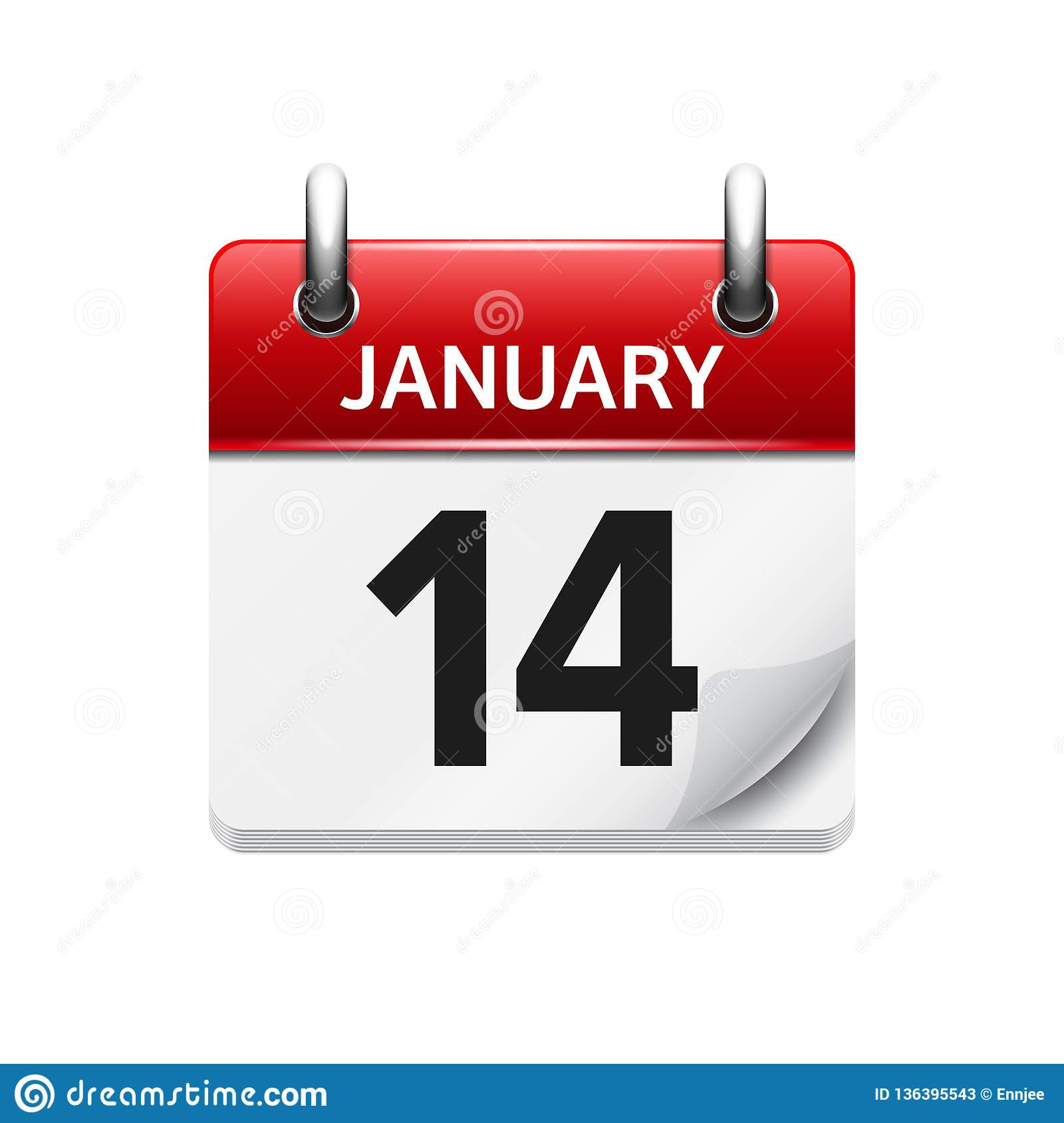 January 14. Vector Flat Daily Calendar Icon. Date And Time  January Holidays