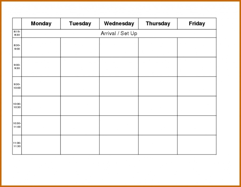 Monday Through Friday Blank Schedule Print Out - Calendar  Printable Monday Through Friday Schedule