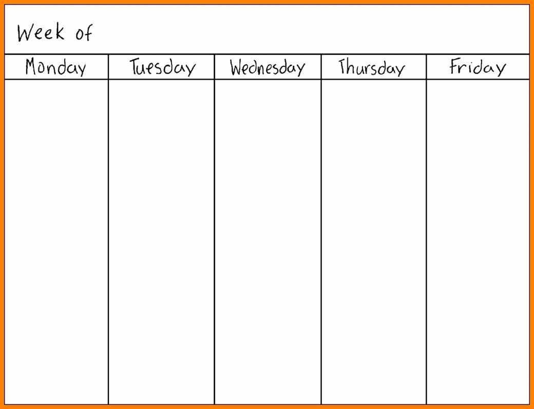 Monday Through Friday Calendar Template | Calendar  Printable Monday Through Friday Schedule