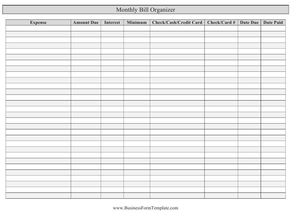 Monthly Bill Organizer Spreadsheet Template Download  Monthly Bill Payment Worksheet Pdf