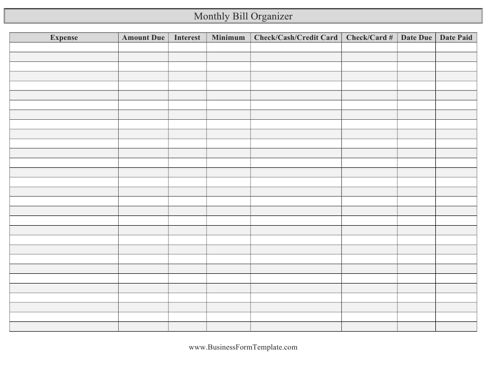 Monthly Bill Payment Worksheet Pdf - Template Calendar Design